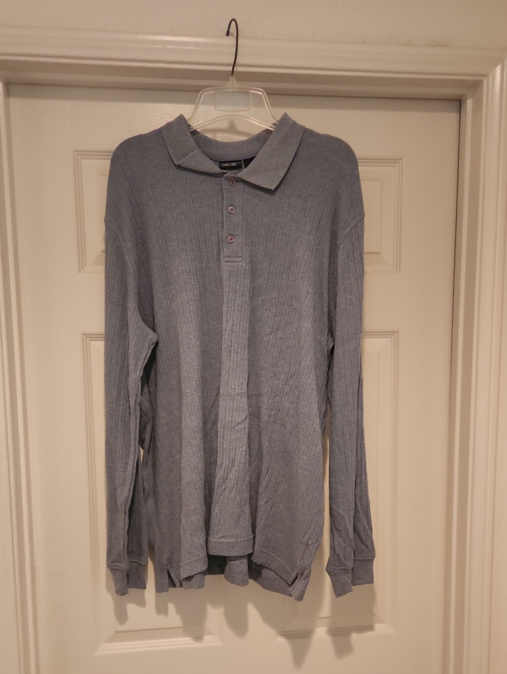 Cherokee Men's Long-Sleeve Ribbed Polo - Light Gray